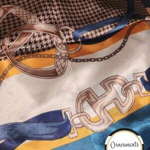 TEAL Gold & Houndtooth Equestrian Poly-Silk 36” Square SCARF New by ORNAMENTS